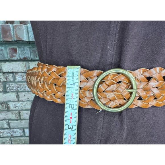 Split leather belt brown boho round buckle - Picture 2 of 7